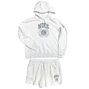 Nike Light Gray Hooded Sweatshirt & Shorts Set